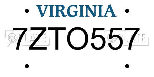 7ZTO557 Virginia License Plate