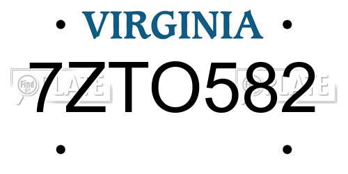 7ZTO582 Virginia License Plate