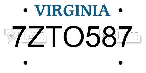 7ZTO587 Virginia License Plate