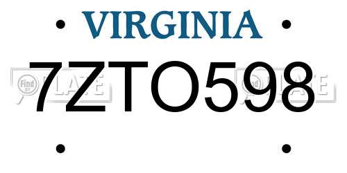 7ZTO598 Virginia License Plate