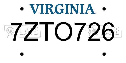 7ZTO726 Virginia License Plate