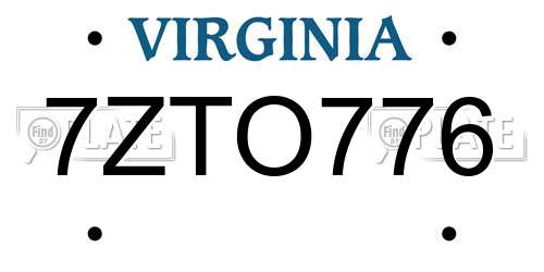 7ZTO776 Virginia License Plate