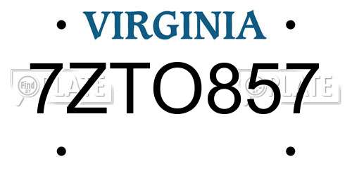 7ZTO857 Virginia License Plate