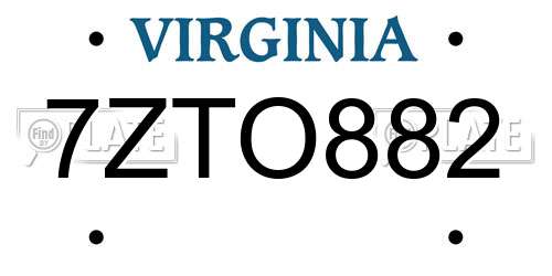 7ZTO882 Virginia License Plate