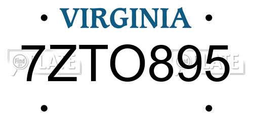 7ZTO895 Virginia License Plate