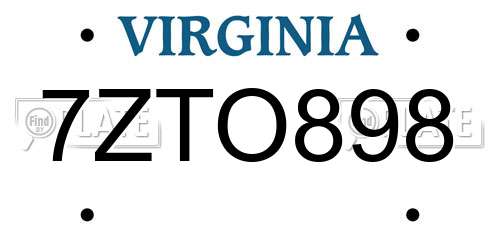 7ZTO898 Virginia License Plate