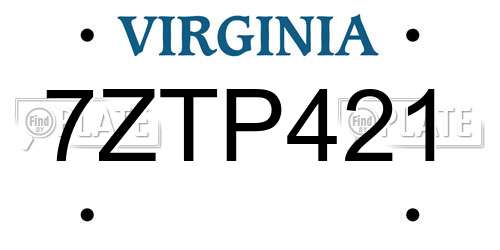 7ZTP421 Virginia License Plate