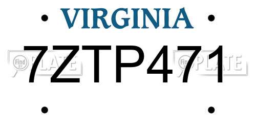 7ZTP471 Virginia License Plate