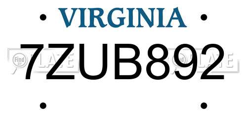 7ZUB892 Virginia License Plate