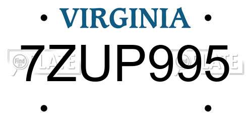 7ZUP995 Virginia License Plate