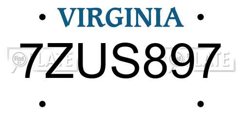 7ZUS897 Virginia License Plate