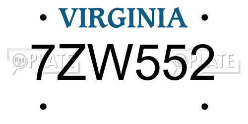 7ZW552 Virginia License Plate