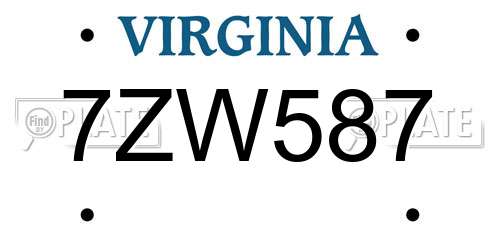 7ZW587 Virginia License Plate