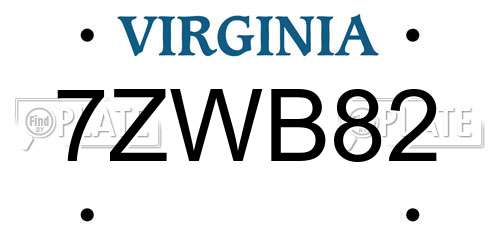 7ZWB82 Virginia License Plate