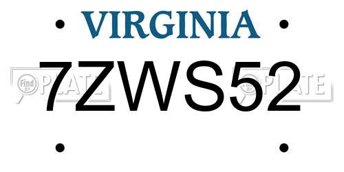 7ZWS52 Virginia License Plate