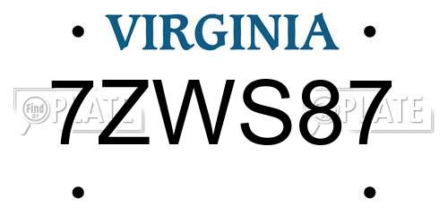 7ZWS87 Virginia License Plate