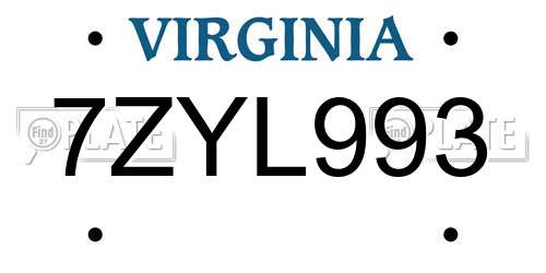 7ZYL993 Virginia License Plate