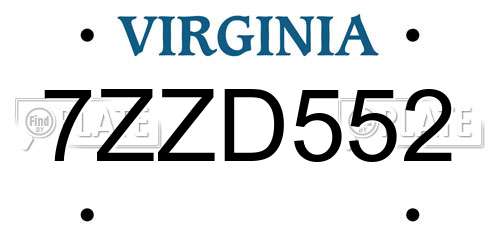 7ZZD552 Virginia License Plate