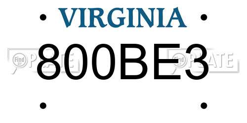 800BE3 Virginia License Plate