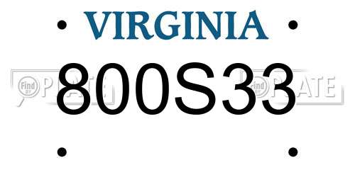 800S33 Virginia License Plate