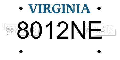 8012NE Virginia License Plate