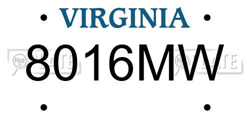 8016MW Virginia License Plate