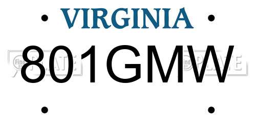 801GMW Virginia License Plate