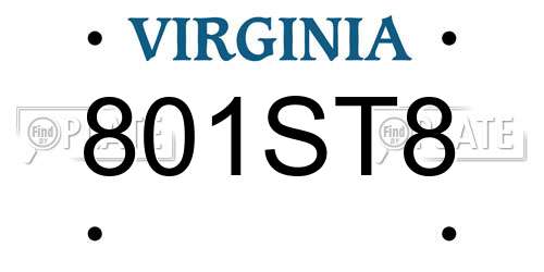 801ST8 Virginia License Plate