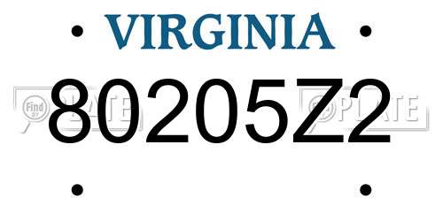 80205Z2 Virginia License Plate