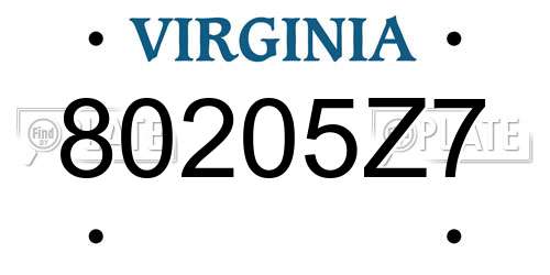 80205Z7 Virginia License Plate