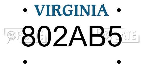 802AB5 Virginia License Plate