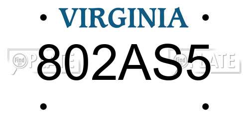 802AS5 Virginia License Plate