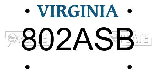 802ASB Virginia License Plate