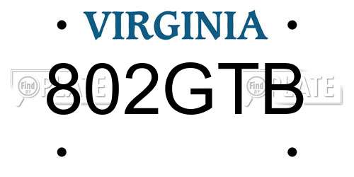 802GTB Virginia License Plate