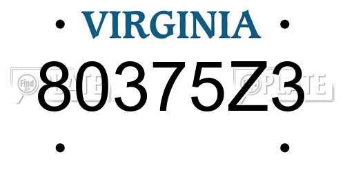 80375Z3 Virginia License Plate