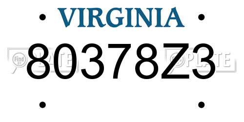 80378Z3 Virginia License Plate