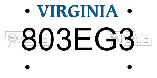 803EG3 Virginia License Plate