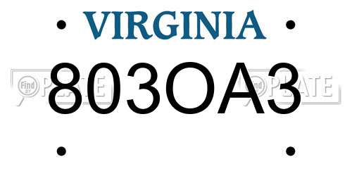 803OA3 Virginia License Plate