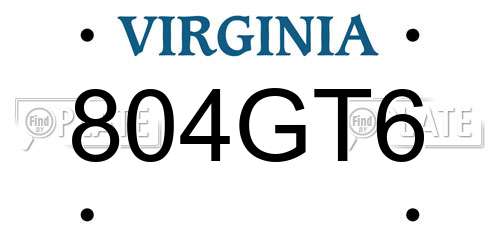 804GT6 Virginia License Plate