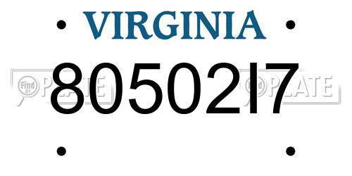 80502I7 Virginia License Plate