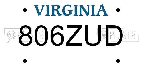 806ZUD Virginia License Plate