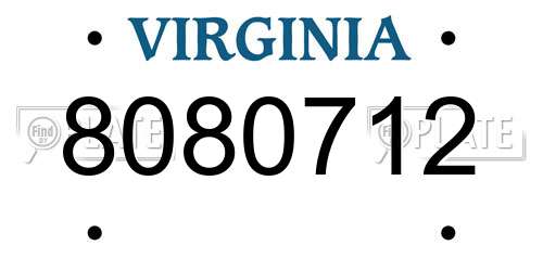 8080712 Virginia License Plate