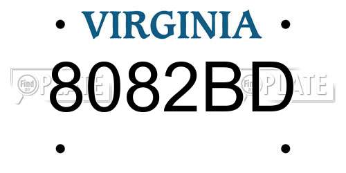8082BD Virginia License Plate