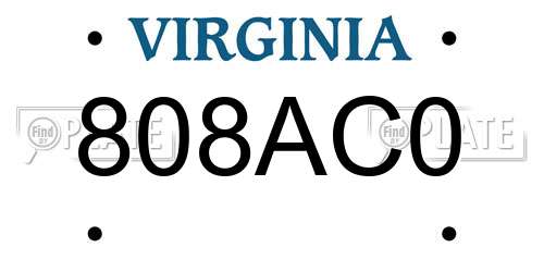 808AC0 Virginia License Plate