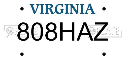 808HAZ Virginia License Plate
