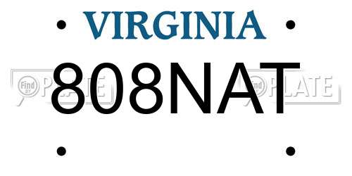 808NAT Virginia License Plate