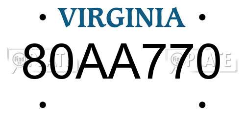 80AA770 Virginia License Plate
