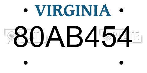 80AB454 Virginia License Plate