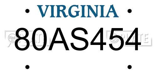 80AS454 Virginia License Plate
