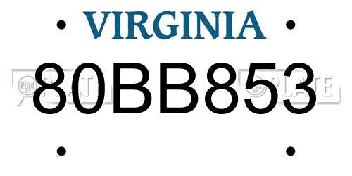 80BB853 Virginia License Plate